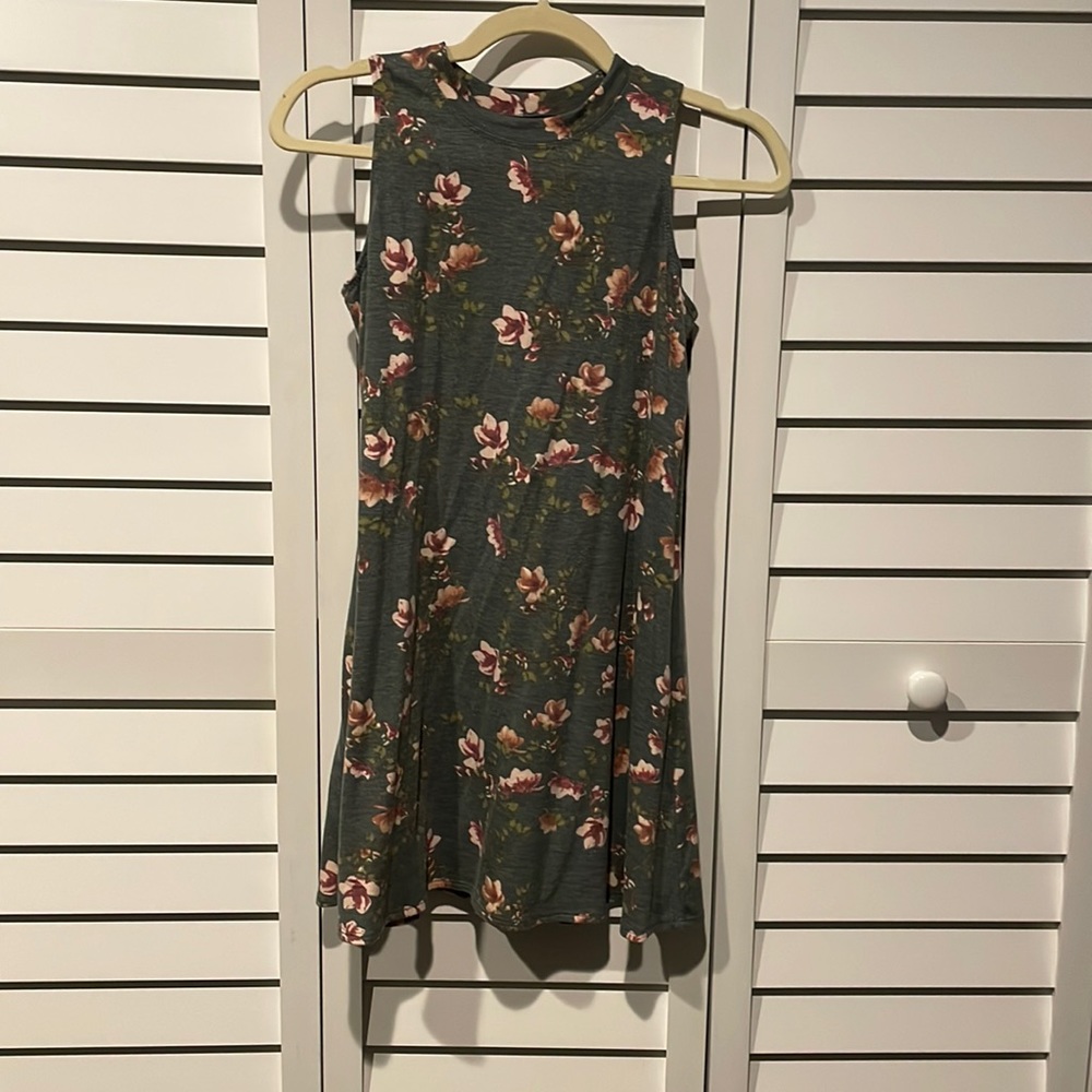 grey/green floral sleeveless girls dress